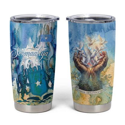 Somalia Liberation Unity Tumbler Cup Soomaaliya Script Peace Dove Watercolor