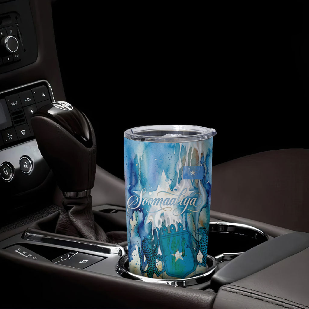 Somalia Liberation Unity Tumbler Cup Soomaaliya Script Peace Dove Watercolor
