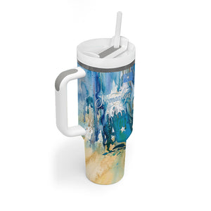 Somalia Liberation Unity Tumbler With Handle Soomaaliya Script Peace Dove Watercolor