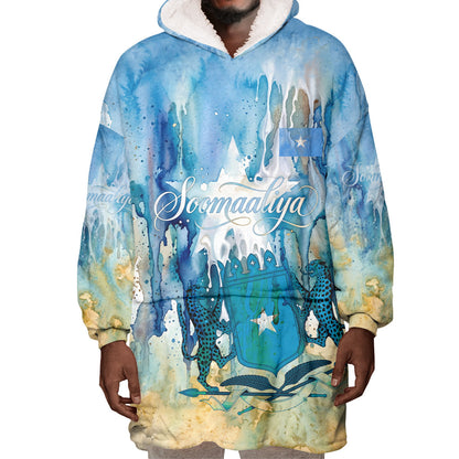 Somalia Liberation Unity Wearable Blanket Hoodie Soomaaliya Script Peace Dove Watercolor