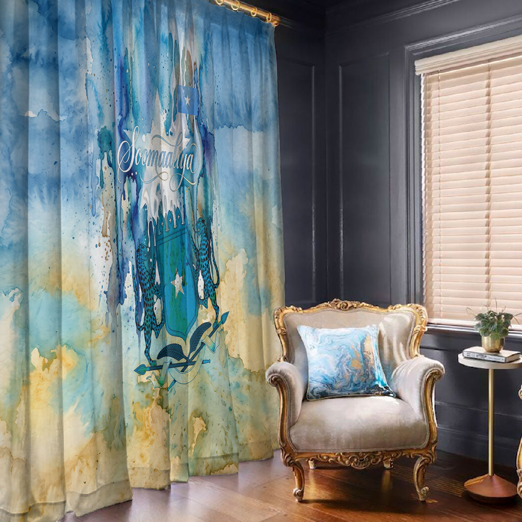 Somalia Liberation Unity Window Curtain Soomaaliya Script Peace Dove Watercolor