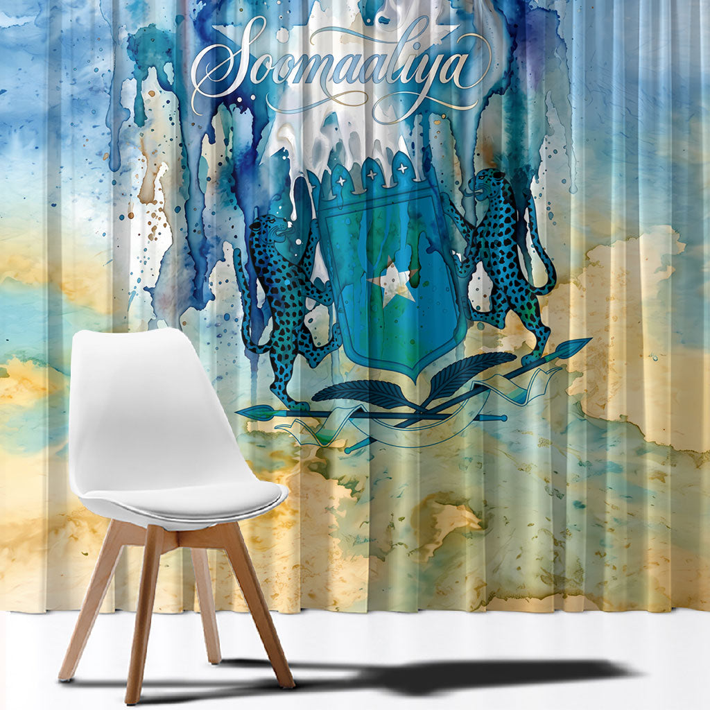 Somalia Liberation Unity Window Curtain Soomaaliya Script Peace Dove Watercolor