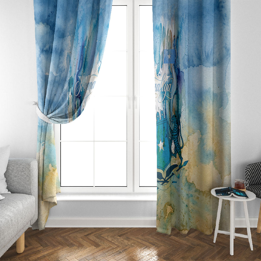 Somalia Liberation Unity Window Curtain Soomaaliya Script Peace Dove Watercolor