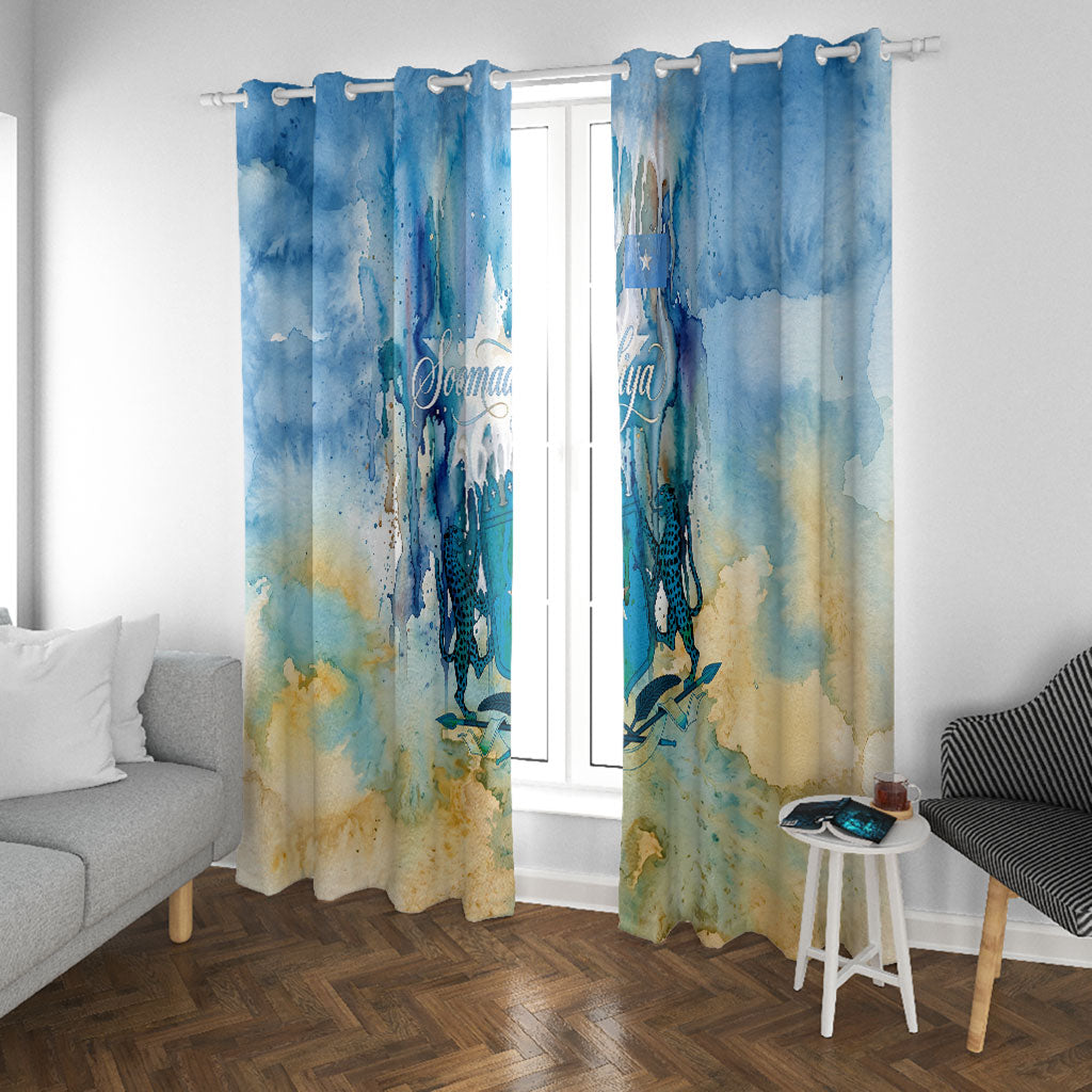 Somalia Liberation Unity Window Curtain Soomaaliya Script Peace Dove Watercolor