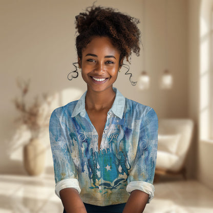 Somalia Liberation Unity Women Casual Shirt Soomaaliya Script Peace Dove Watercolor