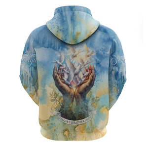 Somalia Liberation Unity Zip Hoodie Soomaaliya Script Peace Dove Watercolor