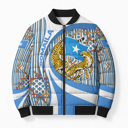 Somalia Freedom Independence Bomber Puffer Jacket Leopard Flag Power Fist