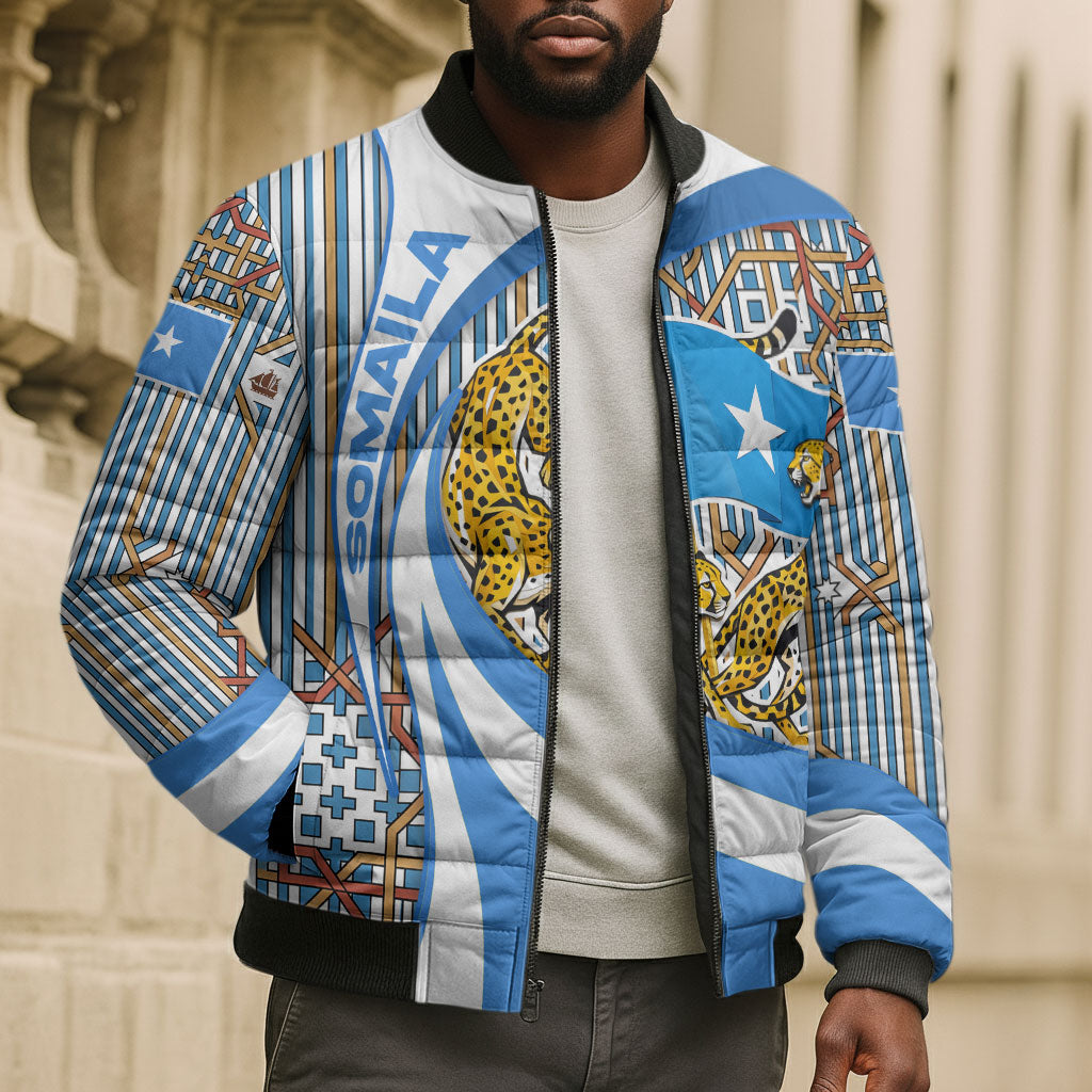 Somalia Freedom Independence Bomber Puffer Jacket Leopard Flag Power Fist