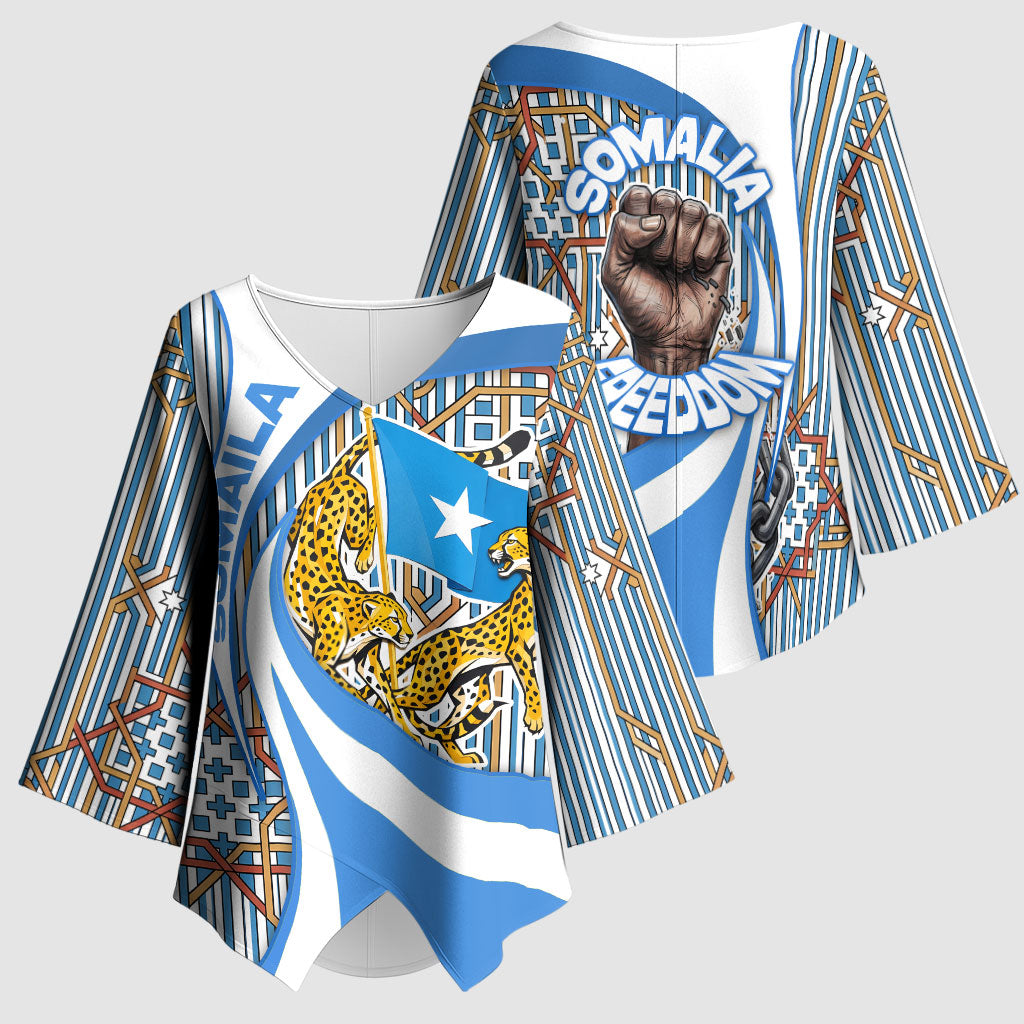 Somalia Freedom Independence Kimono Sleeve Blouse Leopard Flag Power Fist
