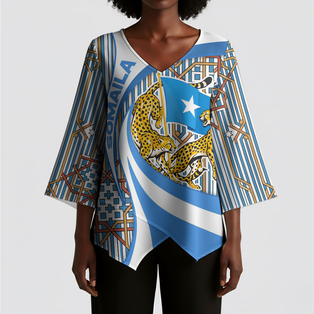 Somalia Freedom Independence Kimono Sleeve Blouse Leopard Flag Power Fist