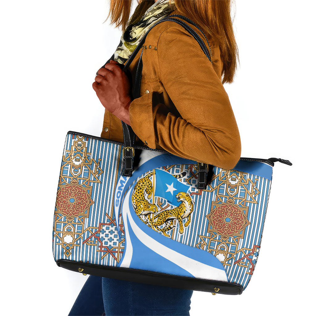 Somalia Freedom Independence Leather Tote Bag Leopard Flag Power Fist