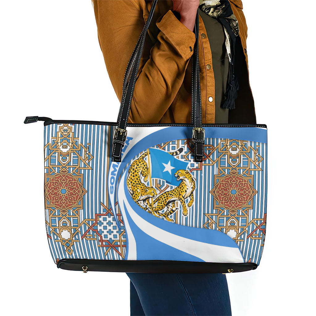 Somalia Freedom Independence Leather Tote Bag Leopard Flag Power Fist