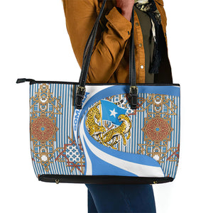 Somalia Freedom Independence Leather Tote Bag Leopard Flag Power Fist