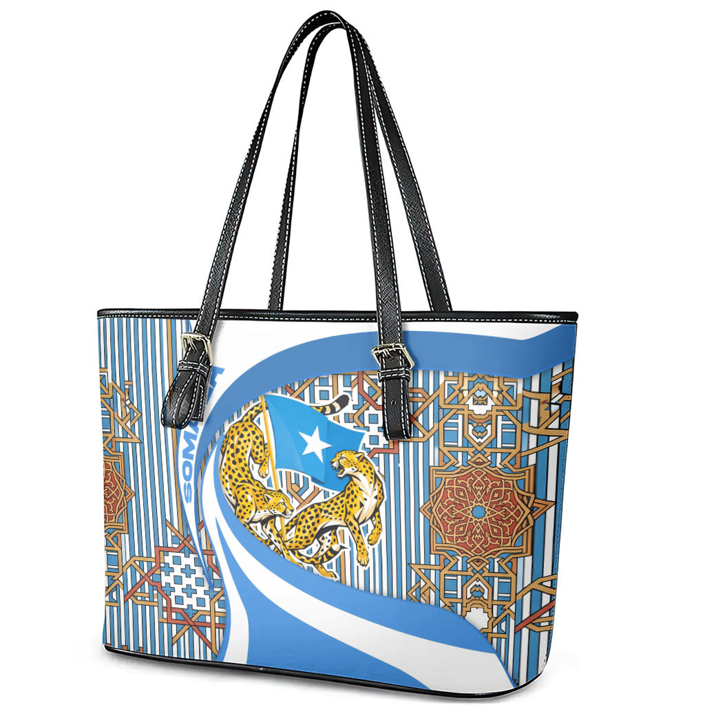 Somalia Freedom Independence Leather Tote Bag Leopard Flag Power Fist
