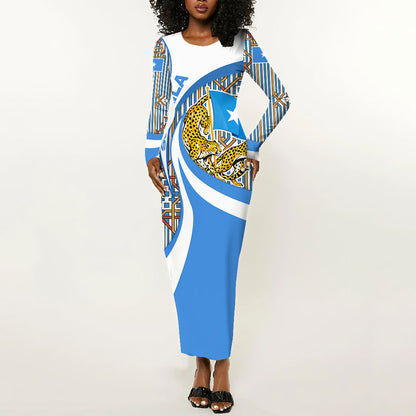 Somalia Freedom Independence Long Sleeve Bodycon Dress Leopard Flag Power Fist