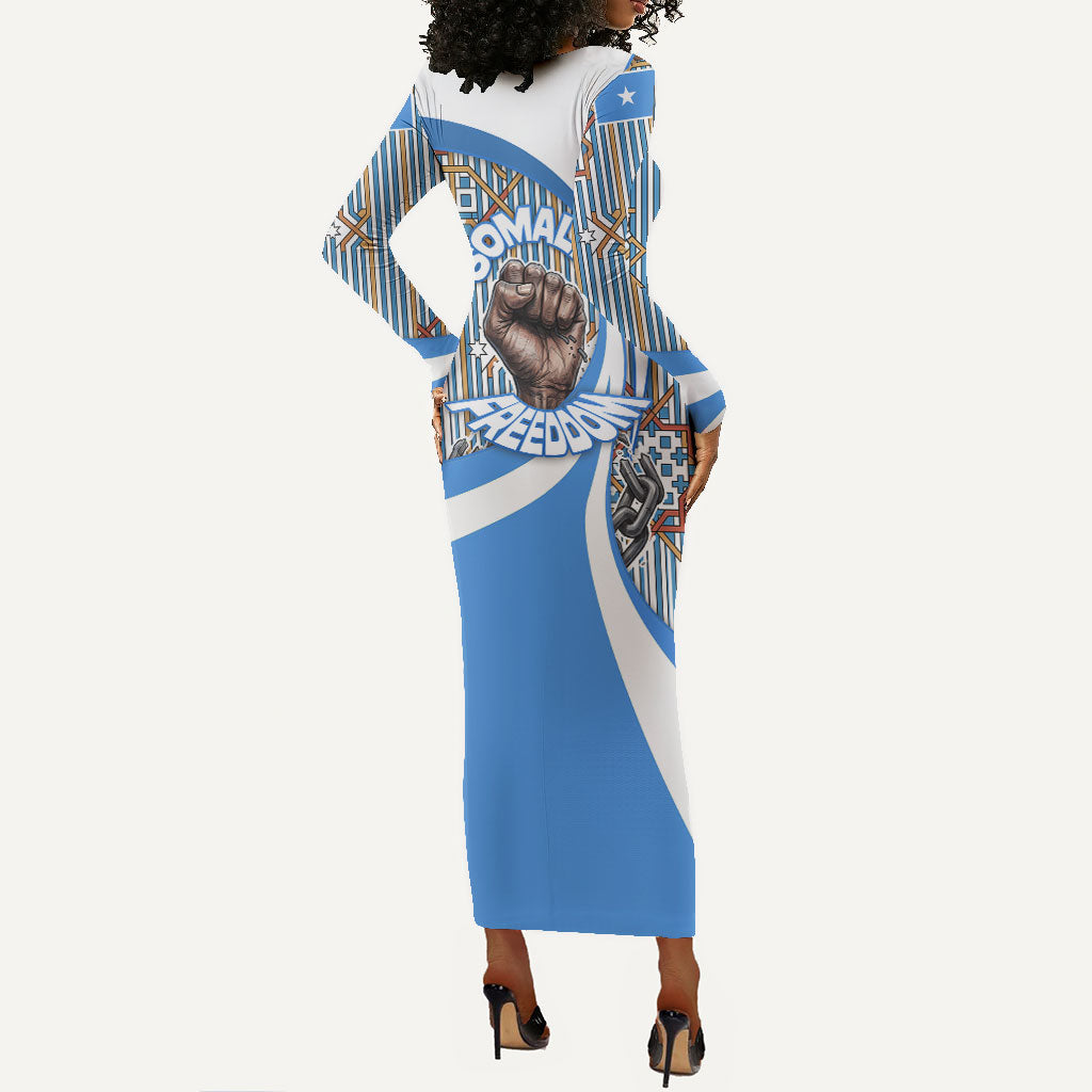 Somalia Freedom Independence Long Sleeve Bodycon Dress Leopard Flag Power Fist