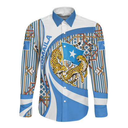 Somalia Freedom Independence Long Sleeve Button Shirt Leopard Flag Power Fist