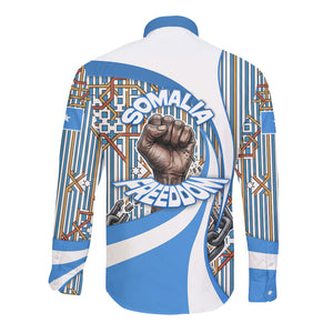 Somalia Freedom Independence Long Sleeve Button Shirt Leopard Flag Power Fist