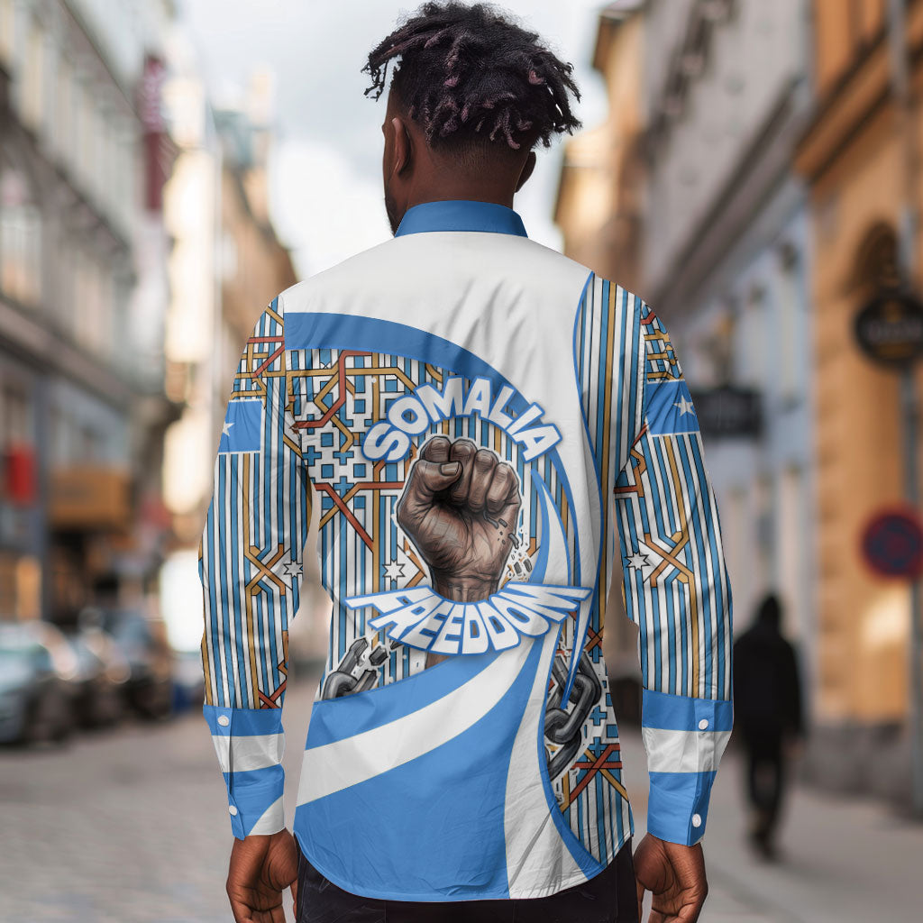 Somalia Freedom Independence Long Sleeve Button Shirt Leopard Flag Power Fist
