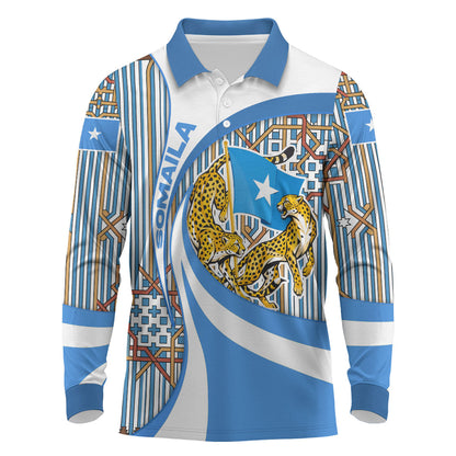 Somalia Freedom Independence Long Sleeve Polo Shirt Leopard Flag Power Fist