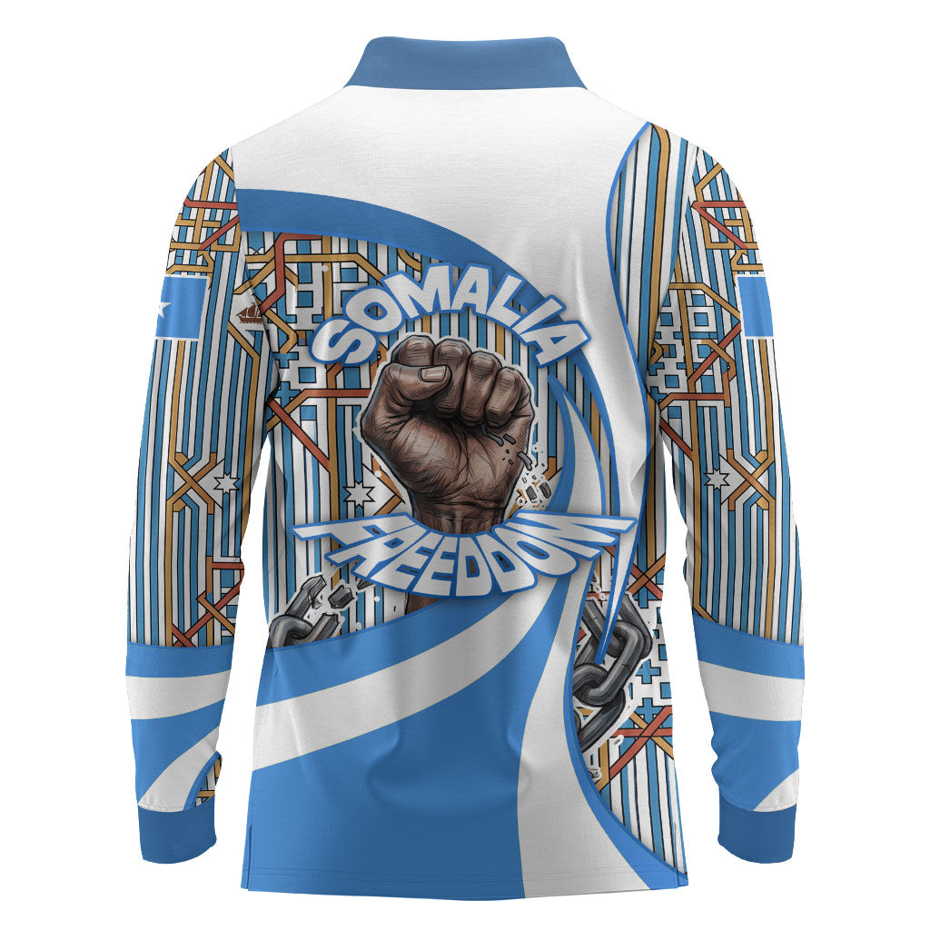 Somalia Freedom Independence Long Sleeve Polo Shirt Leopard Flag Power Fist