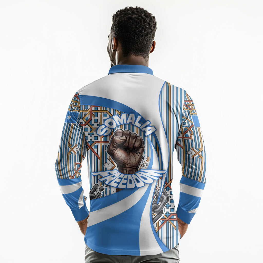 Somalia Freedom Independence Long Sleeve Polo Shirt Leopard Flag Power Fist