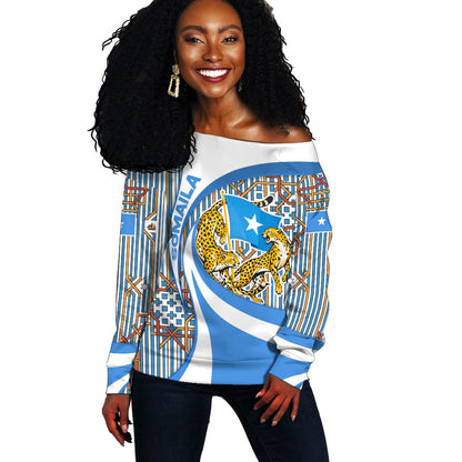 Somalia Freedom Independence Off Shoulder Sweater Leopard Flag Power Fist