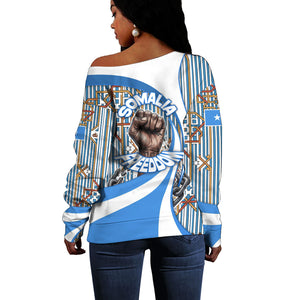 Somalia Freedom Independence Off Shoulder Sweater Leopard Flag Power Fist