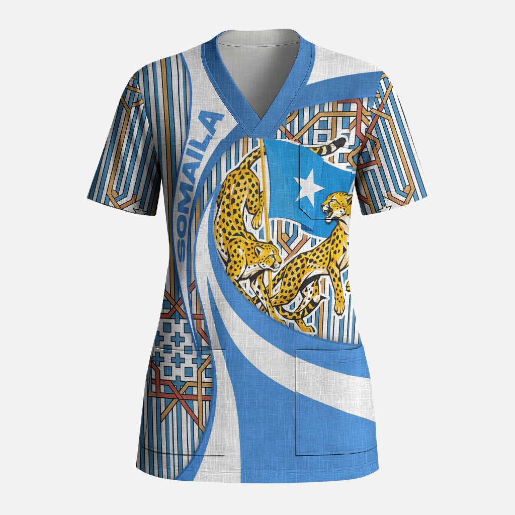 Somalia Freedom Independence Scrub Top Leopard Flag Power Fist