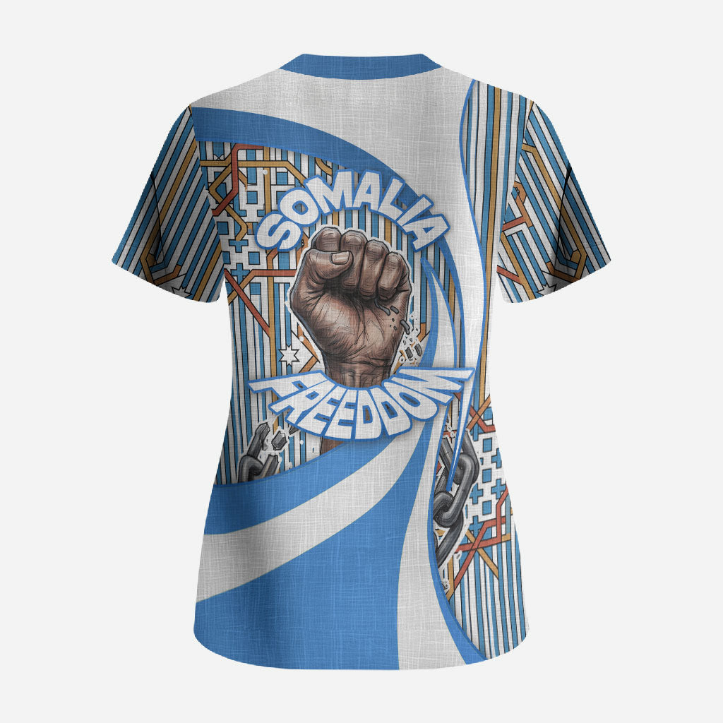 Somalia Freedom Independence Scrub Top Leopard Flag Power Fist