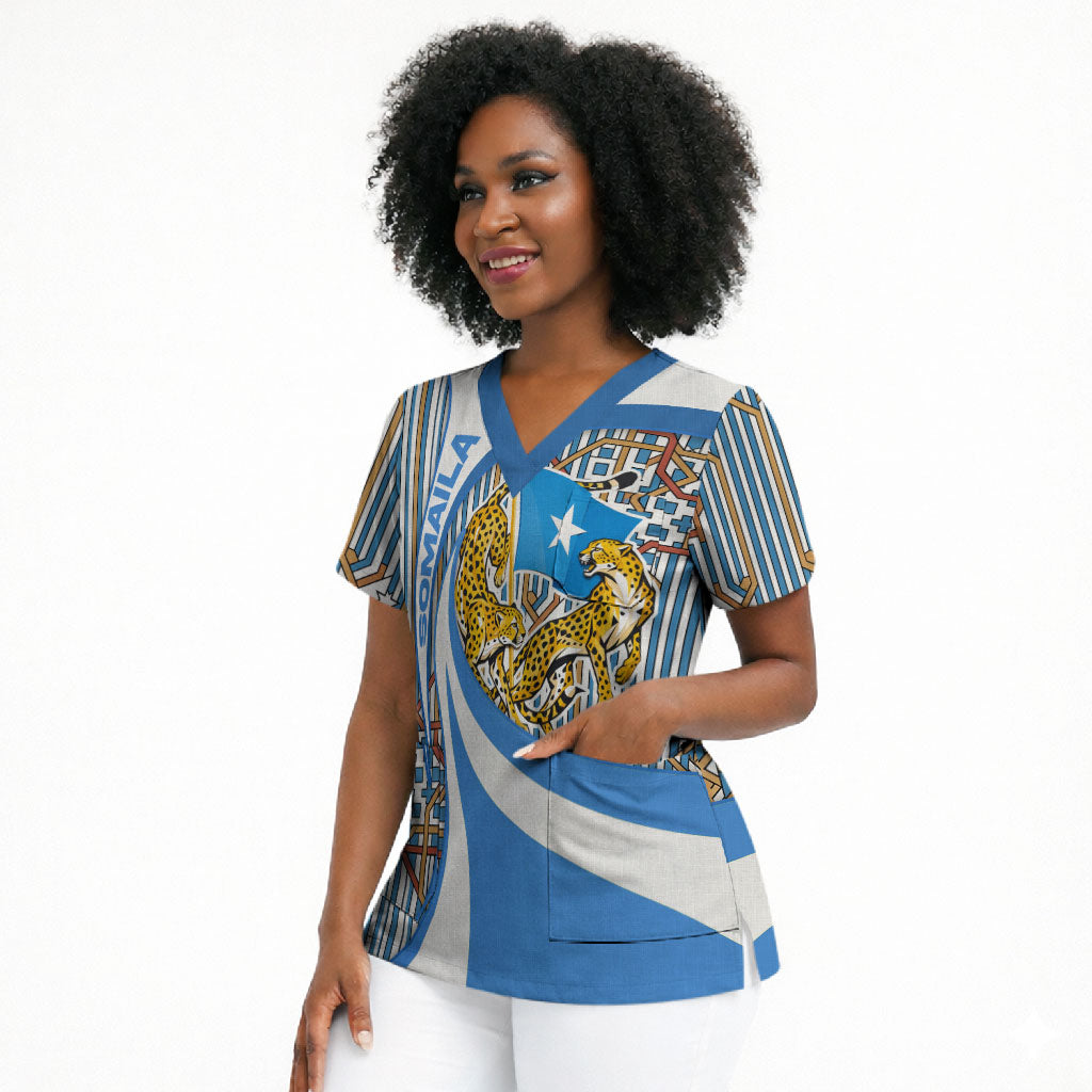 Somalia Freedom Independence Scrub Top Leopard Flag Power Fist