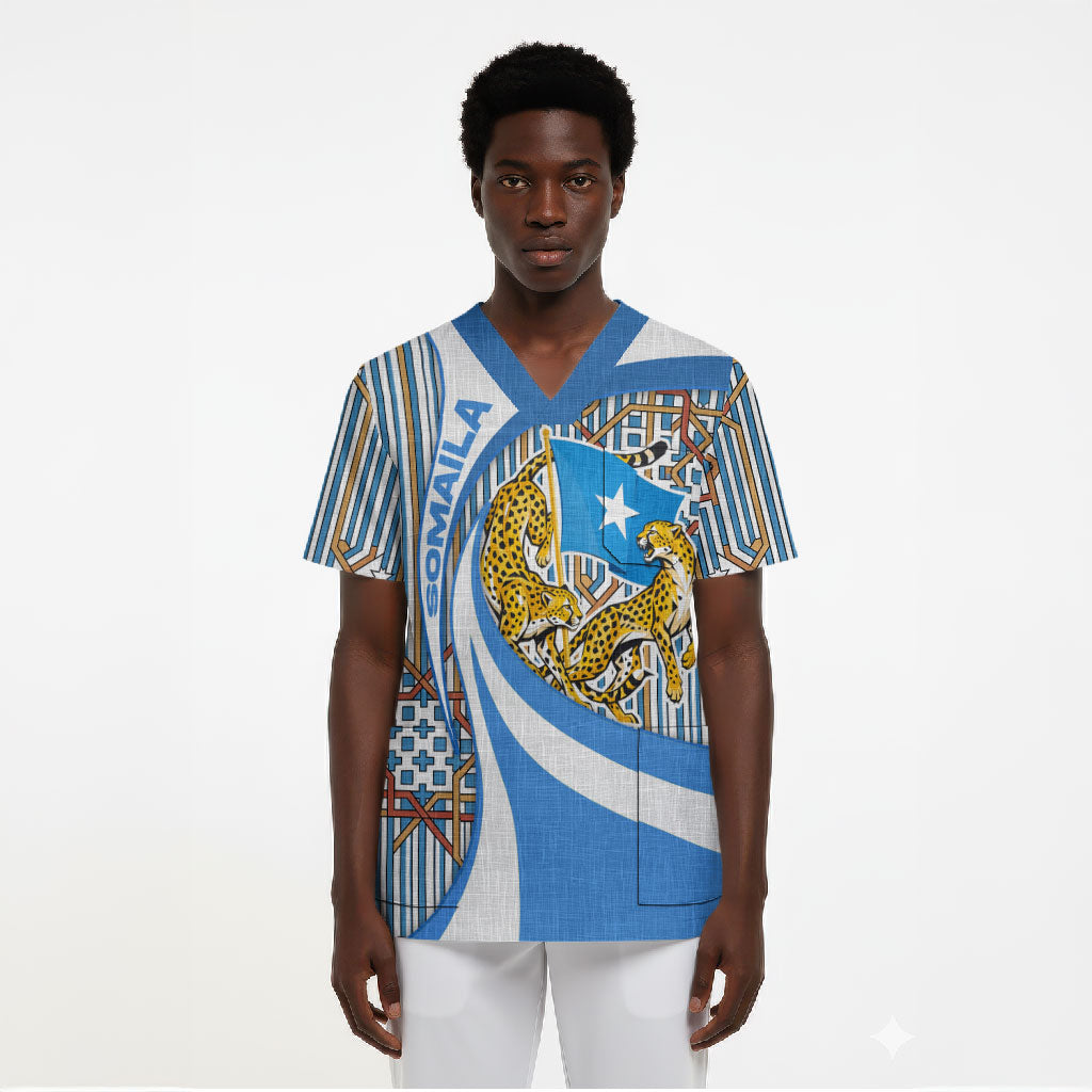 Somalia Freedom Independence Scrub Top Leopard Flag Power Fist