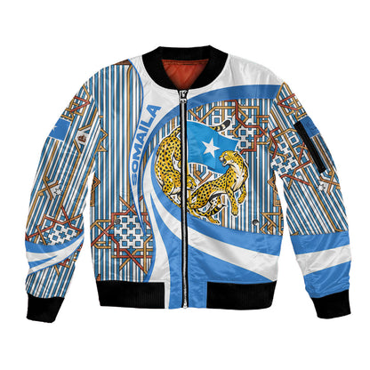 Somalia Freedom Independence Sleeve Zip Bomber Jacket Leopard Flag Power Fist