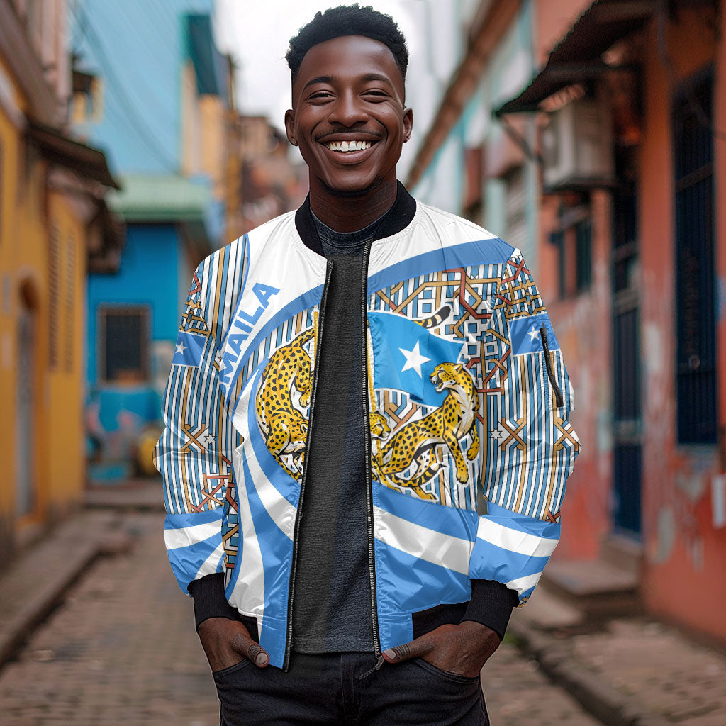 Somalia Freedom Independence Sleeve Zip Bomber Jacket Leopard Flag Power Fist