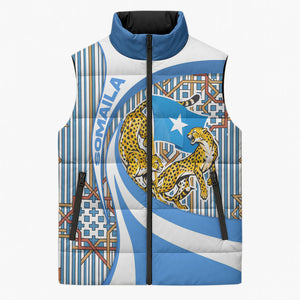 Somalia Freedom Independence Sleeveless Puffer Jacket Leopard Flag Power Fist
