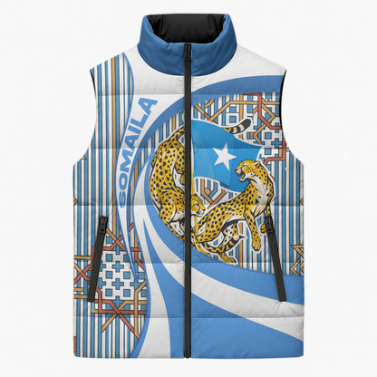Somalia Freedom Independence Sleeveless Puffer Jacket Leopard Flag Power Fist