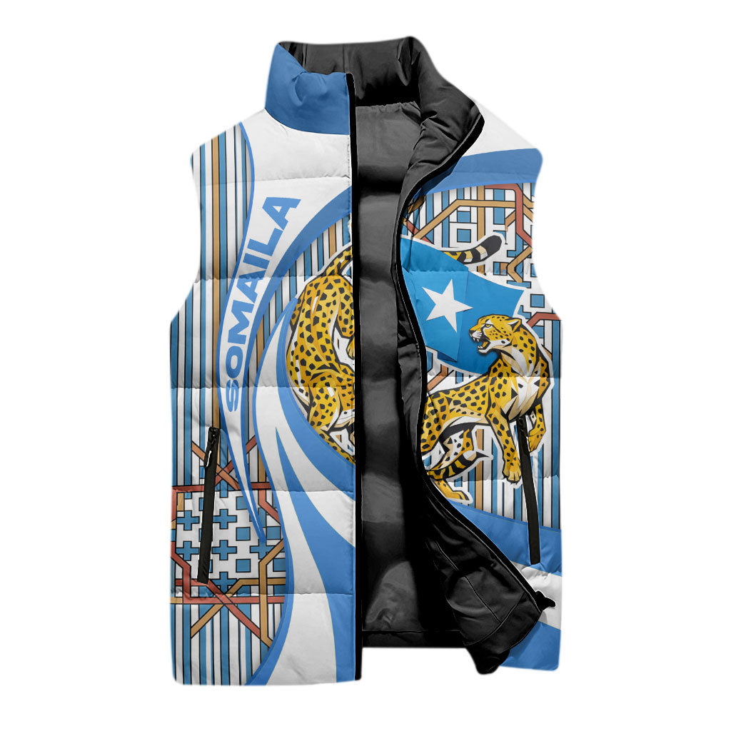 Somalia Freedom Independence Sleeveless Puffer Jacket Leopard Flag Power Fist