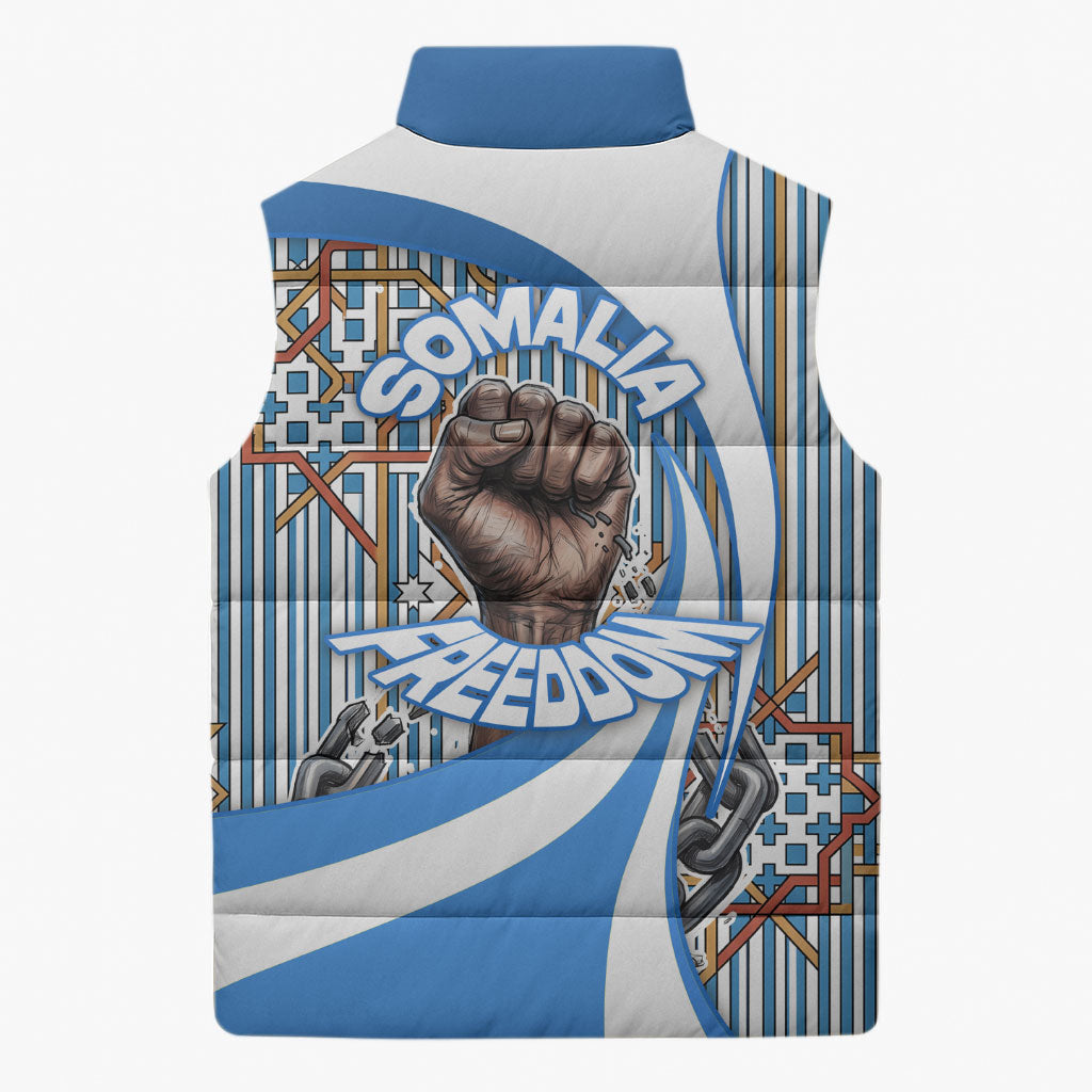 Somalia Freedom Independence Sleeveless Puffer Jacket Leopard Flag Power Fist