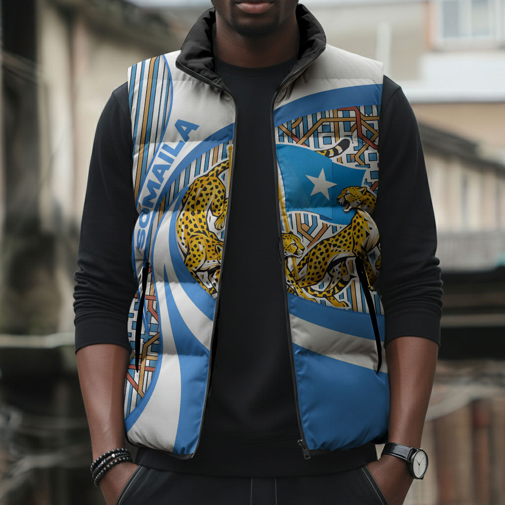 Somalia Freedom Independence Sleeveless Puffer Jacket Leopard Flag Power Fist