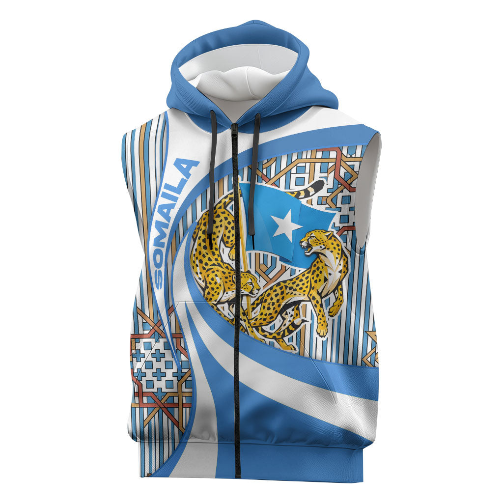 Somalia Freedom Independence Sleeveless Zip Hoodie Leopard Flag Power Fist