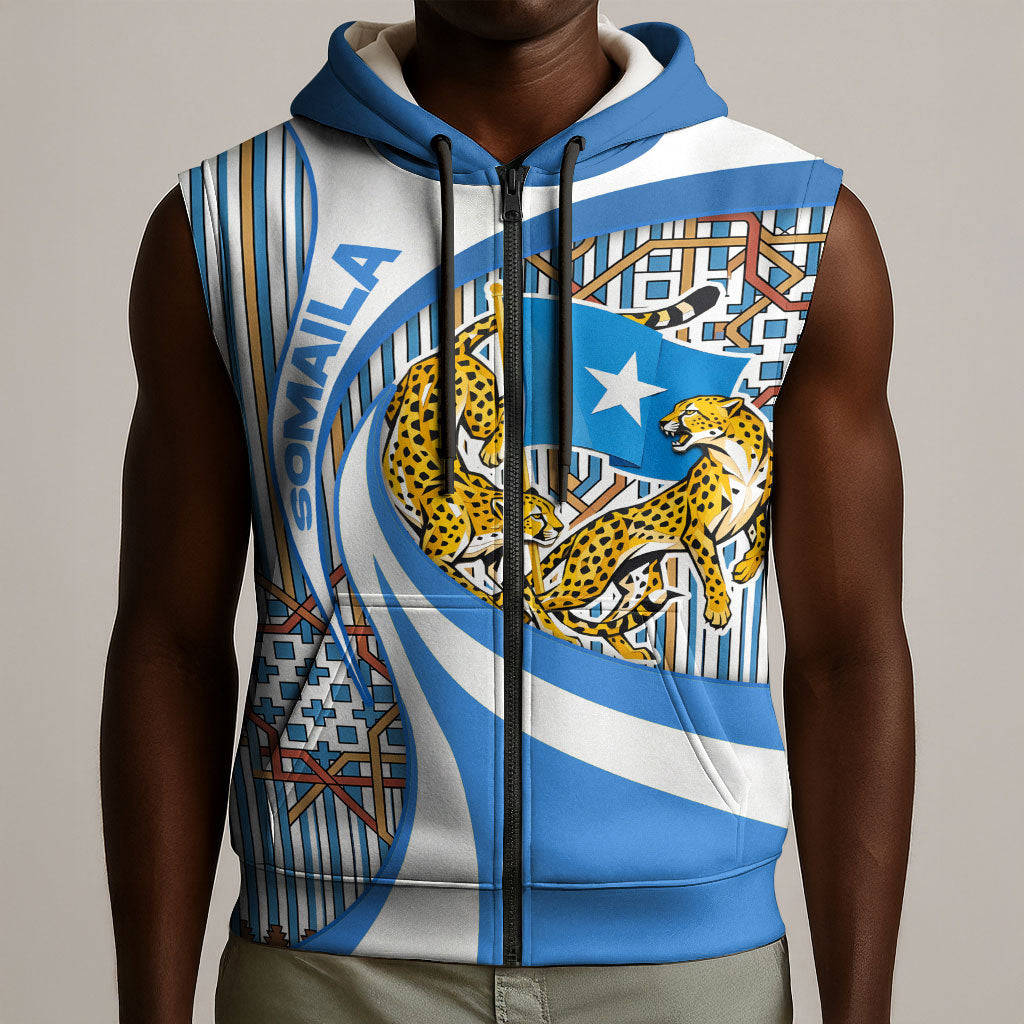 Somalia Freedom Independence Sleeveless Zip Hoodie Leopard Flag Power Fist