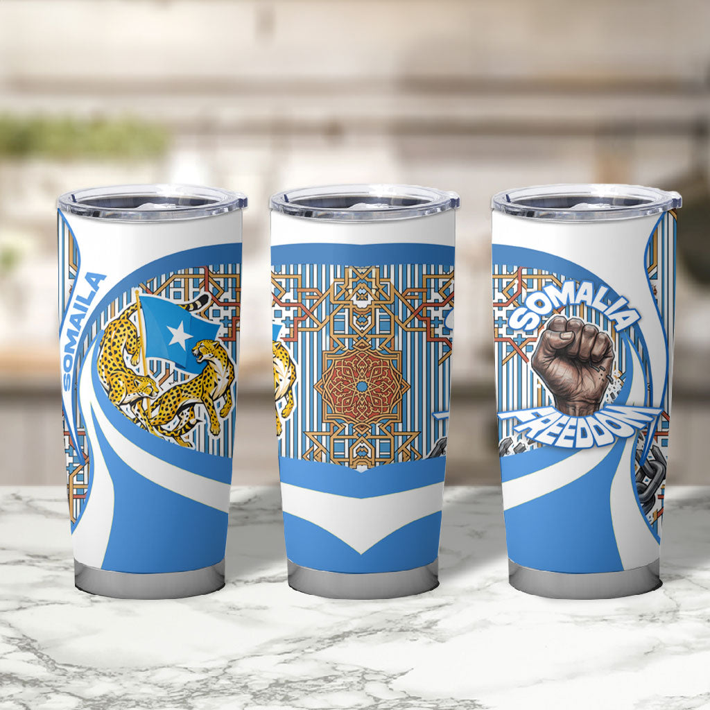 Somalia Freedom Independence Tumbler Cup Leopard Flag Power Fist