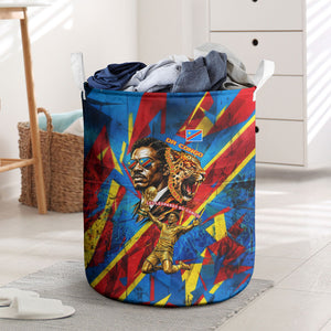 DR Congo Patrice Lumumba Football Victory Laundry Basket African Pride Leopard And Flag