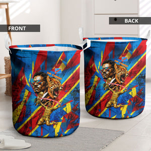DR Congo Patrice Lumumba Football Victory Laundry Basket African Pride Leopard And Flag