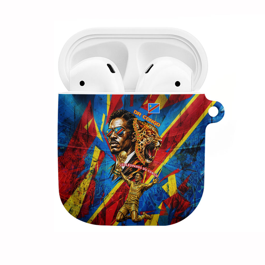 DR Congo Patrice Lumumba Football Victory AirPods Case African Pride Leopard And Flag