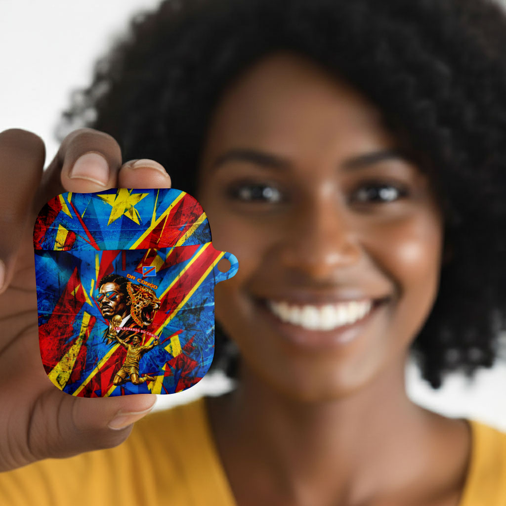 DR Congo Patrice Lumumba Football Victory AirPods Case African Pride Leopard And Flag