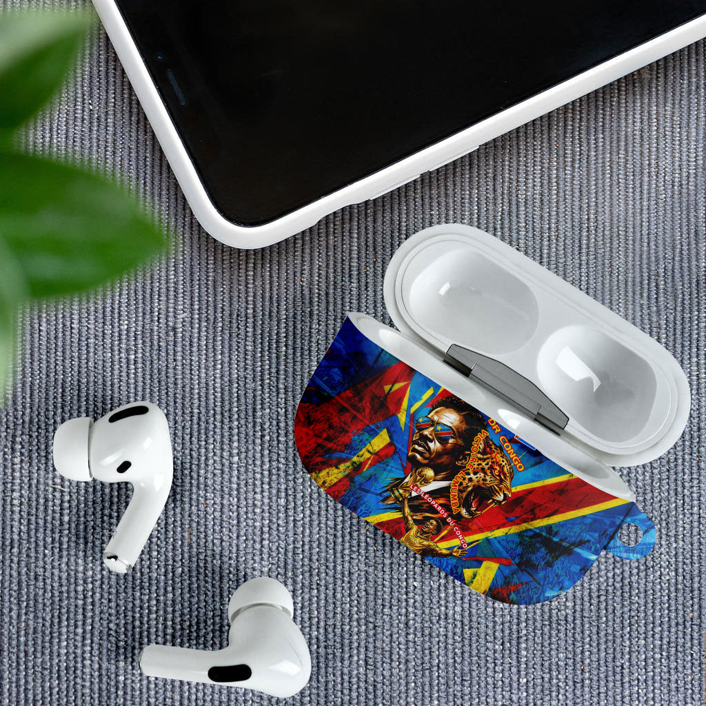 DR Congo Patrice Lumumba Football Victory AirPods Case African Pride Leopard And Flag