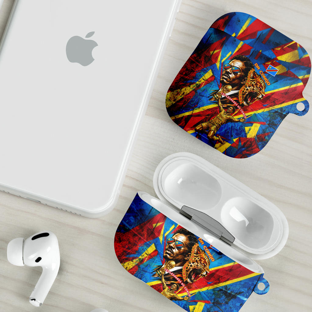 DR Congo Patrice Lumumba Football Victory AirPods Case African Pride Leopard And Flag