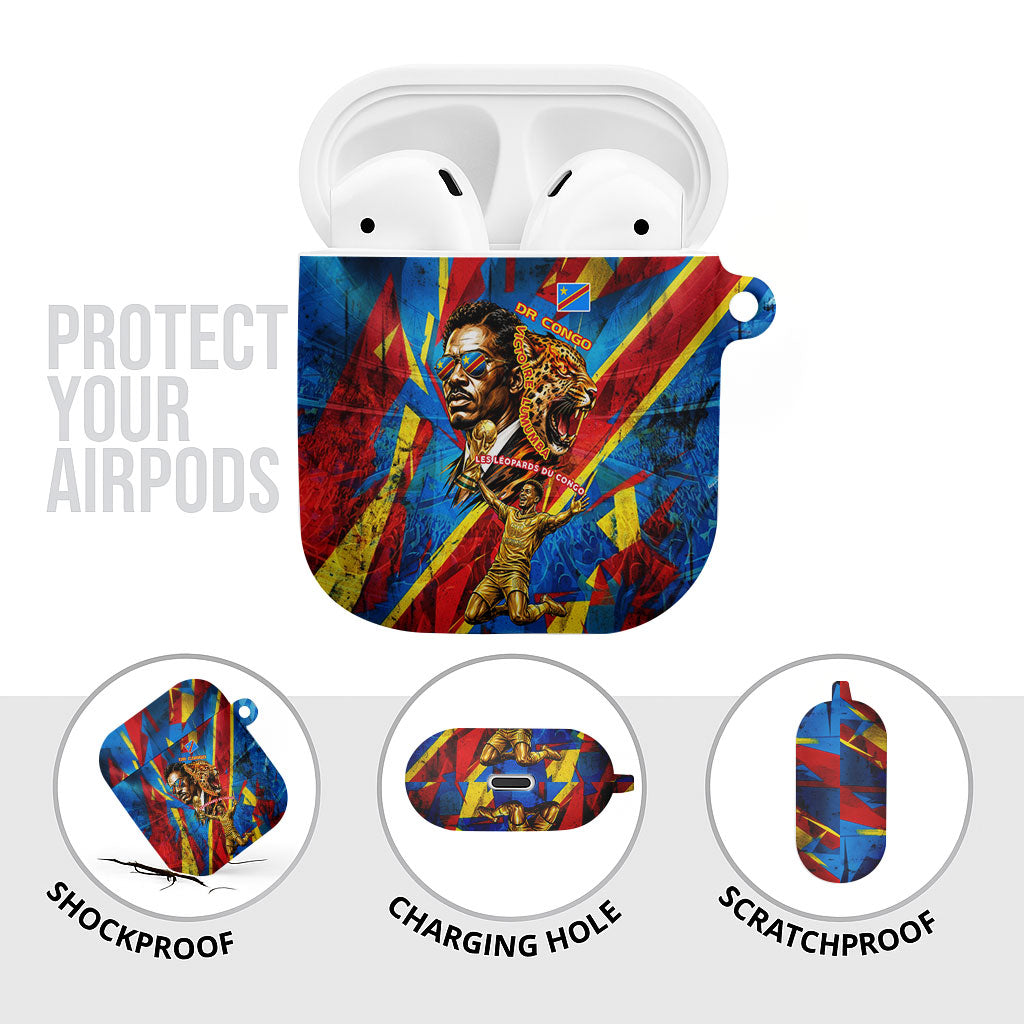 DR Congo Patrice Lumumba Football Victory AirPods Case African Pride Leopard And Flag
