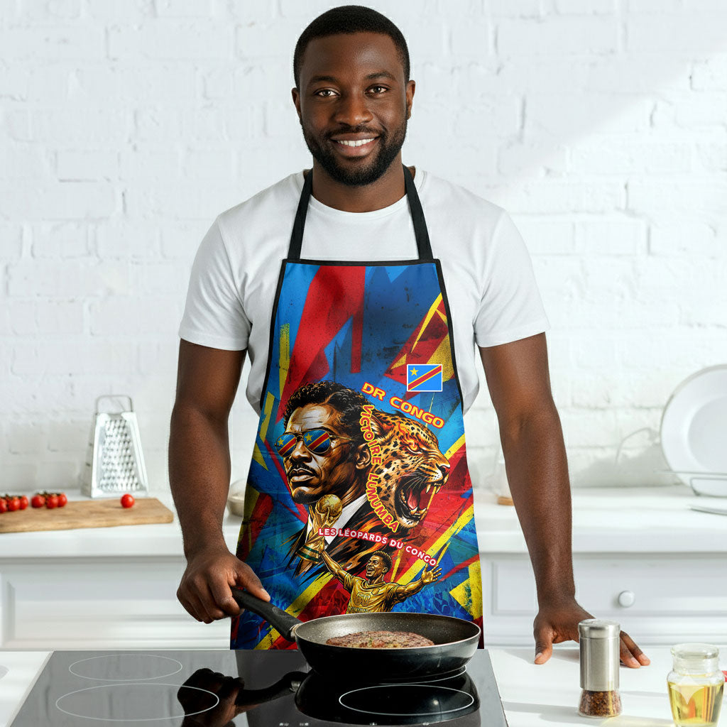DR Congo Patrice Lumumba Football Victory Apron African Pride Leopard And Flag